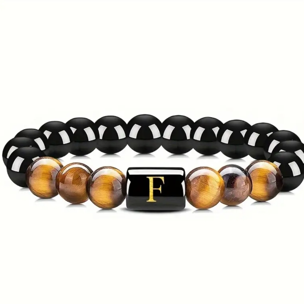 Men's tiger eye Initial Bead Bracelet